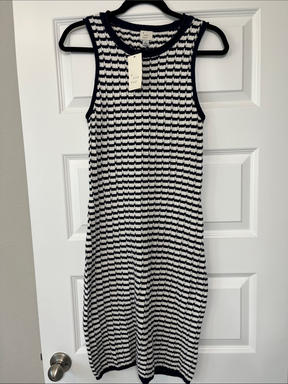 a new day Navy & White Striped Sleeveless Knit Midi Dress